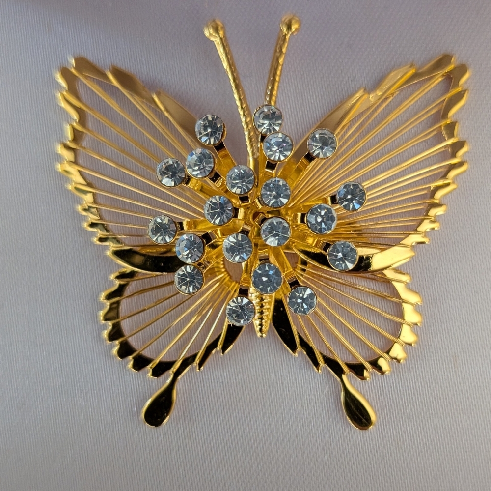 Vintage Butterfly Rhinestone Brooch